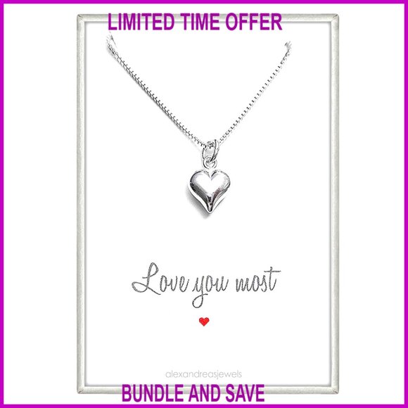 Sterling Silver Heart Pendant Necklace 18 Inch Box Chain Gift for Women